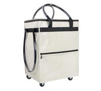 VELATEMOR Pequeño Carrito de Compras Plegable, Bolsa de Comestibles Reutilizable sobre Ruedas, Bolsa de Compras Portátiles a Prueba de Agua Cartero de Carrito Plegable con Mango para (White)