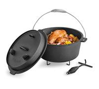 Velaze Dutch Oven Set, Sartén de Hierro Fundido 2 en 1 de 9,5 Litros, Sartén de Hierro Fundido con Revestimiento y Levantador de Tapa, Olla Multiusos con Tapa y Sartén
