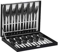 Velaze Juego de Cubiertos, 24 Piezas de Cubertería de Acero Inoxidable 18/10 Incluyen 6 Cuchillos de Mesa, 6 Tenedores, 6 Cucharas y 6 Tenedores de Postre, Vajilla con Caja de Regalo, Negro
