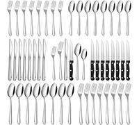 Velaze Juego de Cubiertos, Vijilla de Acero Inoxidable 18/10, 24 Piezas de Cubertería Incluyen 8 Cuchillos de Mesa, 8 Tenedores, 8 Cucharas, Aptos para Lavavajillas - Plata
