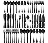 Velaze Juego de Cubiertos, Vijilla de Acero Inoxidable 18/10, 48 Piezas de Cubertería Incluyen 16 Cuchillos de Mesa, 16 Tenedores, 16 Cucharas, Aptos para Lavavajillas - Negro