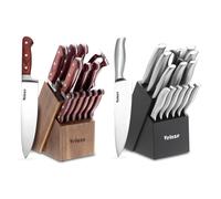 Velaze-Juego de cuchillos de cocina de 14/15 piezas, cuchillo de fruta, cuchillo de Chef afilado X50Cr15, mango de madera de acero inoxidable para carne/pescado/fruta Stainless Steel