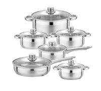 Velaze Juego de utensilios de cocina Juego de 12 piezas Juego de ollas y sartenes de acero inoxidable, apto para inducción, cacerola, cazuela, con tapa de vidrio 12 Piece Set