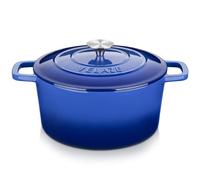 Velaze Olla de Hierro Fundido 25 cm, Cacerola Holandesa de Esmaltado Antiadherente Anticorrosiva Redonda de Color Azul con Tapa, para Cocina Estofado, Paella, Ollas de Gran Capacidad - 5L