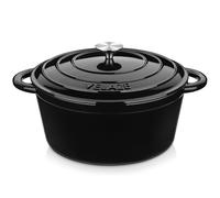 Velaze Olla de Hierro Fundido 29 cm, Cacerola Holandesa de Esmaltado Antiadherente Anticorrosiva Redonda de Color Negro con Tapa, para Cocina Estofado, Paella, Ollas de Gran Capacidad - 6,5L