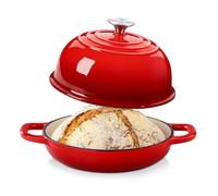 Velaze Olla de Hierro Fundido 4.8L - Cacerola Holandesa Redonda Esmaltada y Antiadherente Ø24cm con Tapa - Para Hacer Pan, Hornear e Inducción (Rojo)