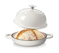 Velaze Olla de Hierro Fundido 4.8L - Cacerola Holandesa Redonda Esmaltada y Antiadherente Ø24cm con Tapa - Para Hacer Pan, Hornear e Inducción (Beige)