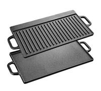 Velaze Placa de hierro fundido con asas, parrilla de hierro fundido de doble cara, de para barbacoa de gas y parrilla eléctrica, sartén para barbacoa, camping, jardín - 42 x 23 cm