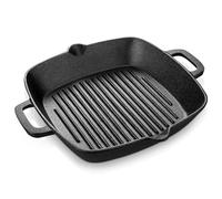 Velaze - Sartén para Inducción, Placa de Hierro Fundido Rectangular con Revestimiento de 2 Asas y 2 Boquillas Vertederos, Placa de Cocción para Todo Tipo de Fuegos, Bistec, Chuleta de Pollo