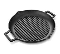 Velaze - Sartén para parrilla de inducción, placa redonda de hierro fundido con 2 asas y 2 boquillas de 38,5 cm x 33,5 cm, ideal para carne, barbacoa y todo fuego