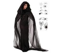 Velcoxplay - Disfraz de bruja para Halloween, para mujer, de vampiro, vestido largo de terror negro, de fantasma, de reina, disfraz de carnaval, para adultos, negro, M