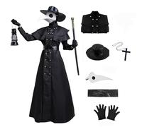 Velcoxplay Disfraz de Médico de la Peste Medieval Steampunk - 6 Unidades Con Accesorios para Halloween - Negro, Talla S