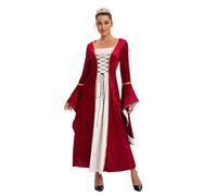 Velcoxplay Ropa medieval retro para mujer, vestido de terciopelo con mangas de trompeta, vestido medieval de la reina victoriana, renacentista, festivo, Halloween, carnaval, disfraz gótico, rojo, S