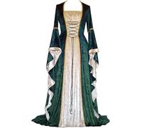 Velcoxplay Ropa medieval retro para mujer, vestido de terciopelo con mangas de trompeta, vestidos medievales de reina victoriana, renacimiento, festivo, Halloween, carnaval, disfraz gótico, verde, S