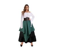 Velcoxplay Vestido medieval renacentista para mujer, disfraz de reina victoriana, estilo gótico, retro, vestido maxi, carnaval, Halloween, fiesta, disfraz, verde, L