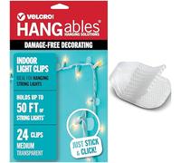Velcro Brand Clips de luz de interior para colgar luces de cadena, soporta hasta 50 pies, clips de pared transparentes para cualquier forma o configuración, sin daños y extraíbles, paquete de 24