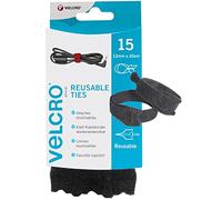 VELCRO Brand Correas reutilizables 12mm x 20cm x 15 Negro