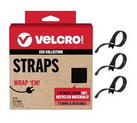 VELCRO Brand ECO Collection - Correas pequeñas de 5 pulgadas para cables, bridas reutilizables de 3/8 pulgadas de ancho, negro, paquete de 50