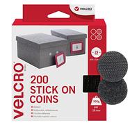 VELCRO Brand | Monedas Adhesivas | Gancho y Bucle de Doble Cara con Adhesivo | Monedas Pegajosas | Negro | 19 mm x 19 mm | Paquete de 200