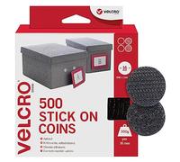 VELCRO Brand | Monedas Adhesivas | Gancho y Bucle de Doble Cara con Adhesivo | Negro | 16 mm x 16 mm | Paquete de 500