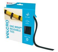 VELCRO Marca | Bridas reutilizables de una sola envoltura | Bridas multiusos, accesorios de escritorio perfectos para gestión de cables y mejoras del hogar | Negro | 10 mm x 15 m