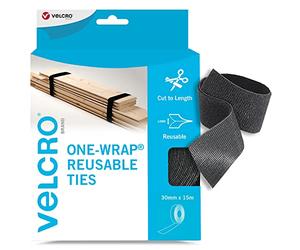 VELCRO Brand ONE-WRAP Cinta de cierre reutilizable, Negro 30mm x 15m