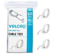 Velcro Bridas blancas resistentes | Paquete de 60 piezas | Correas ONE-WRAP de 8 x 1/2 pulgadas | Gestión de cables reutilizable fuerte | Paquete de cables para oficina en casa y centros de datos