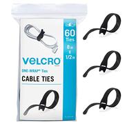 Velcro Bridas de cables resistentes reutilizables | Paquete de 60 piezas | Correas de envoltura única de 8 x 1/2 pulgadas, color negro, fuerte gestión de cables, agrupación de cables para oficina en
