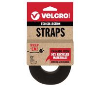 Velcro Marca ECO Collection Cut to Length Straps, Rollo Doble Sided Roll 10ft x 1in, Material Sostenible 50% Reciclado, Negro