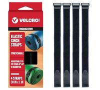 VELCRO Paquete de 4 correas elásticas de 30 pulgadas, elásticas y ajustables para un ajuste cómodo, sujeta paraguas al aire libre, madera, lonas, mantas, postes, más, cincha con hebilla, color negro