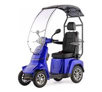 VELECO Gravis - dispositivo de movilidad en las 4 ruedas - asiento tipo capitán con respaldo en el techo - batería de iones de litio extraíble - ensamblado y listo para conducir - parabrisas (Azul)