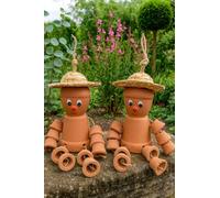 VELENTI Juego de 2 macetas de terracota de arcilla para hombre, estilo Bill & Ben (tamaño pequeño) adorno de jardín