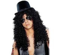 Veleras de los años 80 para hombres Retro Punk Rock Long Ruckstar Wig Wig Heavy Metal Hippy con sombrero y vasos para la fiesta de disfraces de Halloween.