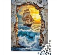 Velero a través de la Pared 1000 Piezas Cartón Extra Grueso Rompecabezas De Bricolaje para Adultos Y Niños De 12 Años Divertido Y Desafiante Juego De Familia Hermosa Decoración 38x26cm/1000pcs