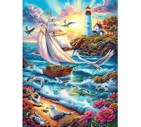 Velero Cerca del Faro Puzzles 300 Piezas Maquetas Educativas 3D Ciencia ficción sueño mágico Rompecabezas para Familia Construir DIY Aliviar Estrés Decoración Hogar 300 PCS