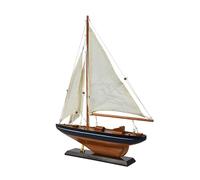 Velero decorativo de madera de 43 cm, diseño de barco de madera, color marrón y azul