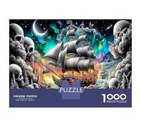 Velero en Ciudad Nocturna 1000 Piezas Cartón Ecológico Barco Fantasma Kit Rompecabezas Adultos Juego Educativo Reto Regalo Pascua Navidad 52x38cm/1000pcs