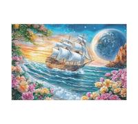 Velero en el Mar en la Noche de Luna Rompecabezas 1000 Piezas Cartón para Principiantes Días Lluviosos Tiempo Libre En Casa para Reyes Magos Detalle De Cumpleaños 1000 PCS