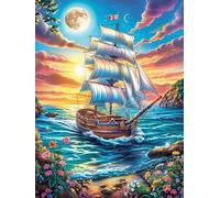 Velero en el océano al atardecer Rompecabezas 500 Piezas Cartón Grueso Para Coleccionistas Dibujo Animado de Paisajes de Cuento de Hadas Mejora Memoria Desarrollo Cognitivo Diversión Familia Regalo Re