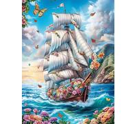 Velero en el océano mágico Puzzles 1000 Piezas Decoración Hogar 3D Cuento de Hadas acompañante con Animales Rompecabezas Familiar para Adultos Obra De Arte Colorido DIY Creativo 1000 PCS