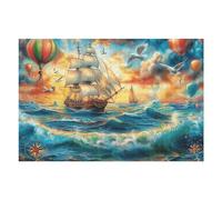 Velero Globo aerostático Puzzles 1000 Piezas Estera Portátil 3D Antideslizante Rompecabezas Familiar para Adultos Aliviar Estrés Decoración Hogar Moderno Creativo 1000 PCS