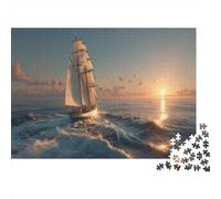Velero navegando hacia el mar Wellen 1000pcs (75x50cm) Puzzle Adecuado para Adultos Y Multitud Mayores De 14 Años