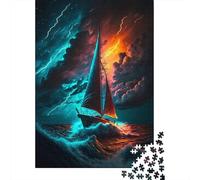 Velero Tormenta Puzzle de 1000 Piezas Papel para Adultos Escena de Relámpagos Nocturnos Juego de Puzzle 1000 Piezas Relajación Hogar Regalo 52x38cm/1000pcs