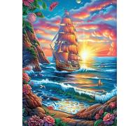 Velero vintage al atardecer junto a una costa rocosa Puzzle 500 Piezas Cartón Resistente Para Niños Mayores 14 Años Dibujo Animado de Paisajes de Cuento de Hadas Estimulación Cerebral Reunión Familiar
