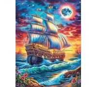 Velero Vintage bajo Luna Llena Puzzle 300 Piezas Obra De Arte Familiar Ciencia ficción sueño mágico Rompecabezas 3D para Hombres Y Mujeres Juguete Educativo Desafío Intelectual 300 PCS