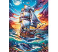 Velero Vintage en el océano Puzzle 500 Piezas Papel Mayores Sueño Mágico de Ciencia Ficción Terapia Ocupacional Entretenimiento Sin Pantalla para Navidad Regalo Original 500 PCS