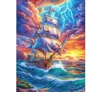 Velero Vintage en un mar tormentoso Puzzle 500 Piezas Papel Mayores Sueño Mágico de Ciencia Ficción Terapia Ocupacional Entretenimiento Sin Pantalla para Navidad Regalo Original 500