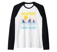 Veleros Vintage Retro Puesta De Sol Newport Rhode Island Sailor Camiseta Manga Raglan