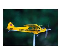 Veleta de avión Piper J3 Cub, molino de viento de metal 3D único y mágico, escultura cinética para exteriores para patio/jardín/decora