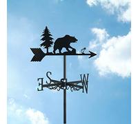 Veleta de metal con adorno de animal de jirafa y elefante, indicador de dirección del viento hueco, herramienta de medición para jardín, patio, techo, decoración, color negro, oso